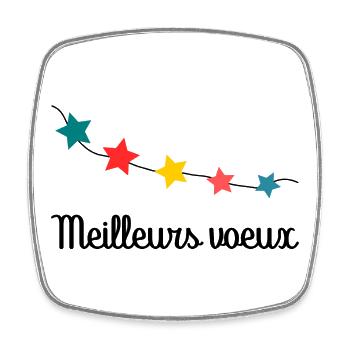 HAPPY NEW YEAR. BONNE ANNEE. MEILLEURS VOEUX - Magnet carré - blanc - Devant