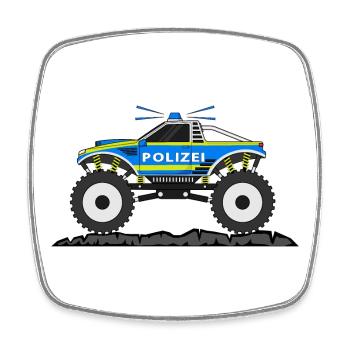 Monster Truck Police Blue Yellow - Square fridge magnet - white - Front