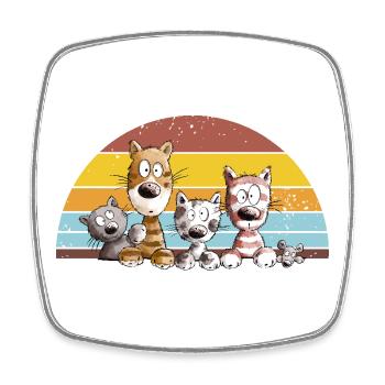 Drollige Katzen Cartoon Vintage Katzenliebhaber - Viereckiger Kühlschrankmagnet - Weiß - Vorne