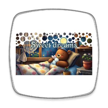 Süße Träume schlafender Bär mit Kuscheltier - Viereckiger Kühlschrankmagnet - Weiß - Vorne