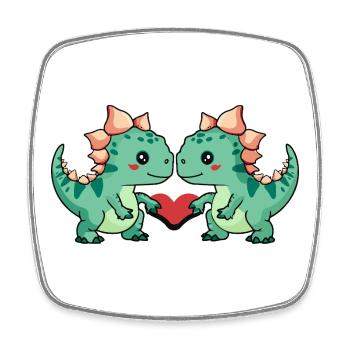 Dinosaur stegosaurus couple heart - Square fridge magnet - white - Front