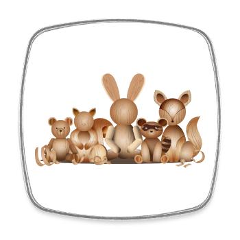 Wood-look illustration – Playful animal group - Square fridge magnet - white - Front