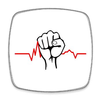 Clenched fist with heartbeat line - Square fridge magnet - white - Front