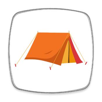 Vintage Zelt in Orange-Rot mit Camping-Flair - Viereckiger Kühlschrankmagnet - Weiß - Vorne