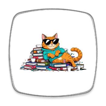 Casual bookworm cat with sunglasses - Square fridge magnet - white - Front