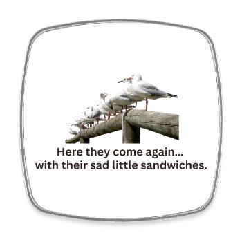 Seagulls Rest on Wooden Beam funny design - Square fridge magnet - white - Front
