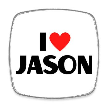 I love Jason Rotes Herz Liebe Fan Geschenk - Viereckiger Kühlschrankmagnet - Weiß - Vorne