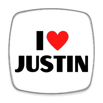 I love Justin Rotes Herz Liebe Fan Geschenk - Viereckiger Kühlschrankmagnet - Weiß - Vorne