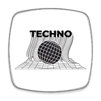 Techno music - Futuristic Geometric Globe Design - Square fridge magnet - white - Front