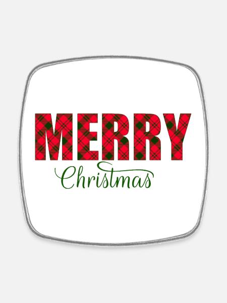 Merry Christmas Plaid Script - Square fridge magnet - white