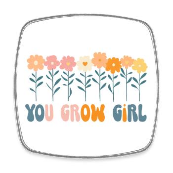 Du Grow Mädchen Blumen Banner - Viereckiger Kühlschrankmagnet - Weiß - Vorne