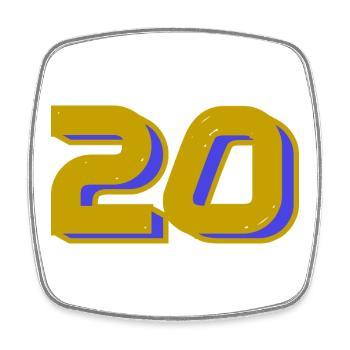 20. 20e ANNIVERSAIRE. ANNIVERSAIRE 20 ANS. 20 ANS. - Magnet carré - blanc - Devant