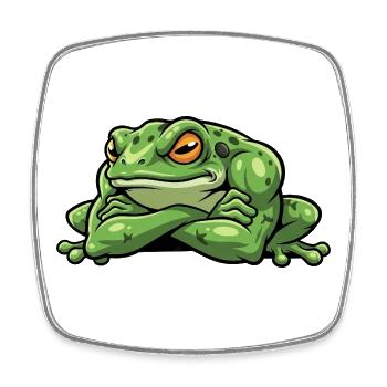 Cooler Frosch mit verschränkten Armen Cartoon - Viereckiger Kühlschrankmagnet - Weiß - Vorne