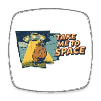 Take Me to Space Capybara UFO Pop Art - Square fridge magnet - white - Front