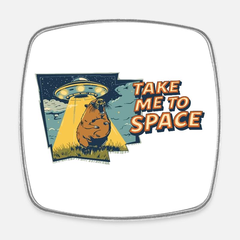 Take Me to Space Capybara UFO Pop Art - Square fridge magnet - white