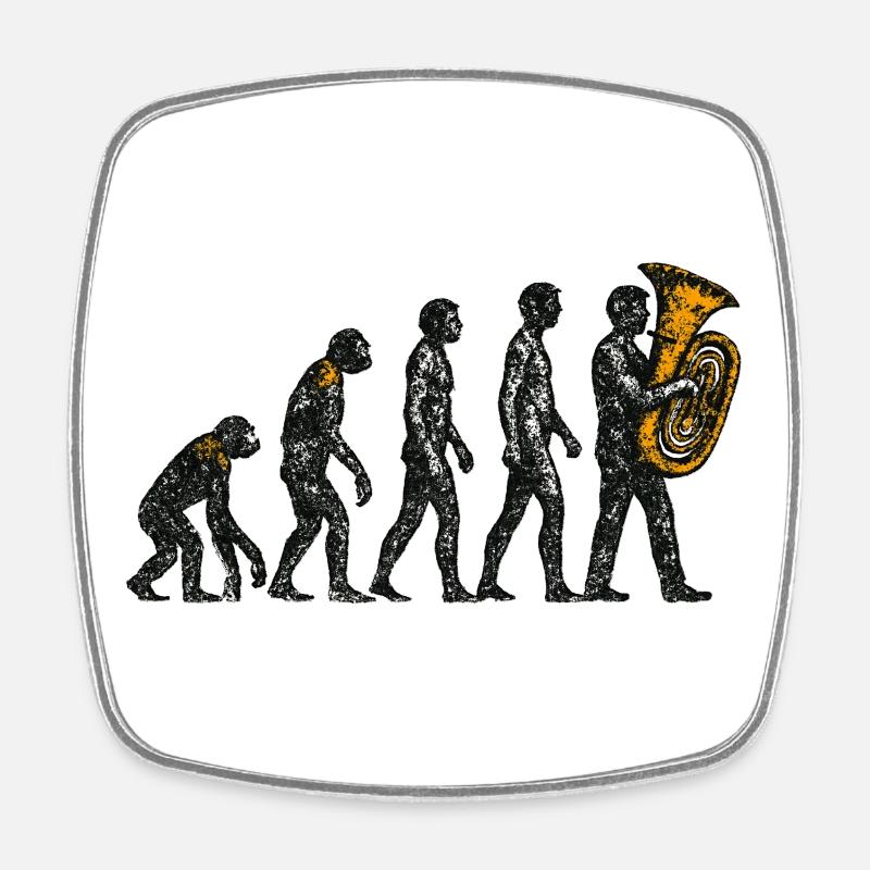 Evolution to Tuba Player Grunge Design - Square fridge magnet - white