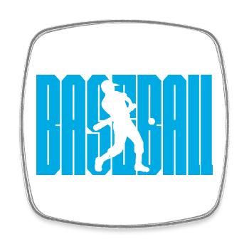 Baseball Swing Silhouette on Bold Blue Text - Square fridge magnet - white - Front