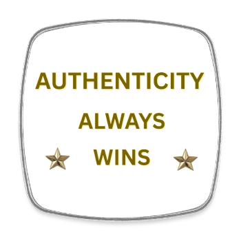 AUTHENTICITY ALWAYS WINS – Gold Motivational Quote - Square fridge magnet - white - Front