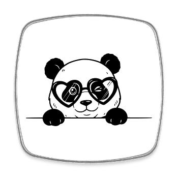 Panda avec des lunettes en forme de cœur style dessin animé - Magnet carré - blanc - Devant
