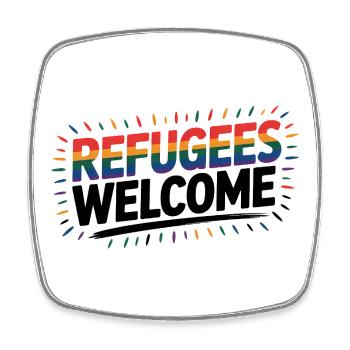 Refugees Welcome - Cool Pride Logo - Viereckiger Kühlschrankmagnet - Weiß - Vorne