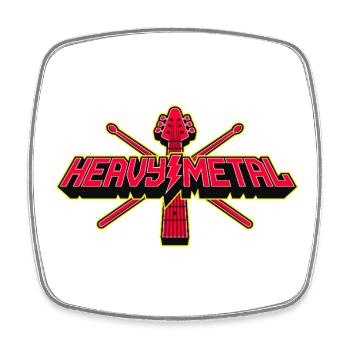 Guitare heavy metal et baguettes 3D Crest - Magnet carré - blanc - Devant