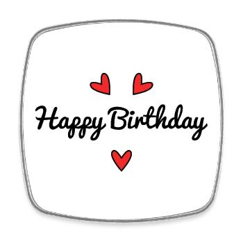 HAPPY BIRTHDAY. COEUR. I LOVE YOU. LOVE. JE T'AIME - Magnet carré - blanc - Devant
