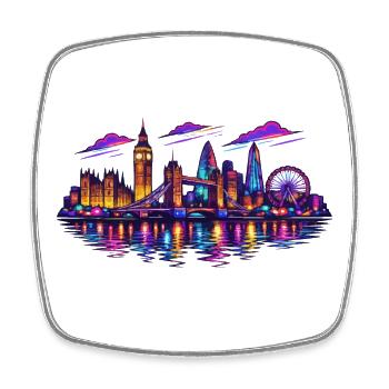 Neon London Skyline Nacht - Viereckiger Kühlschrankmagnet - Weiß - Vorne