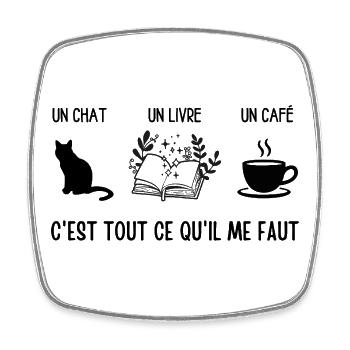 Enchanted Book and Bright Foliage Cat Coffee - Square fridge magnet - white - Front