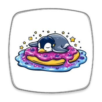 Pingouin endormi sur un donut - Magnet carré - blanc - Devant