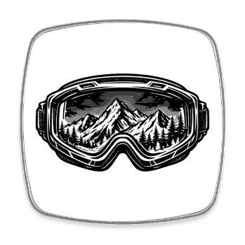 Mountains in ski goggle design - Square fridge magnet - white - Front