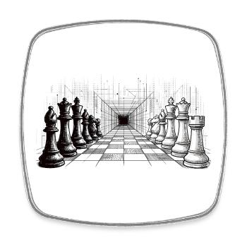 Schach Strategie – Endlose Perspektive - Viereckiger Kühlschrankmagnet - Weiß - Vorne