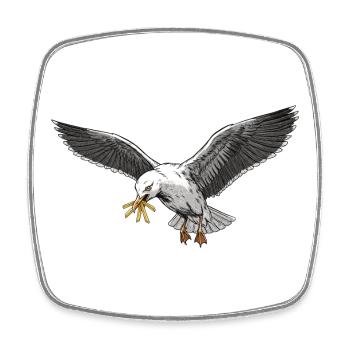 Mouette drôle qui vole des frites sur la plage - Magnet carré - blanc - Devant