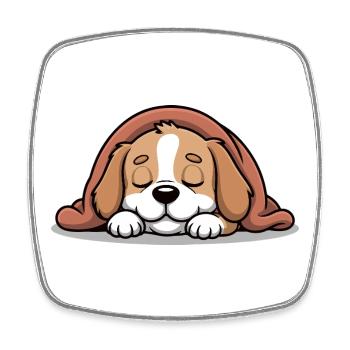 Sleeping Beagle Soft Toy - Square fridge magnet - white - Front