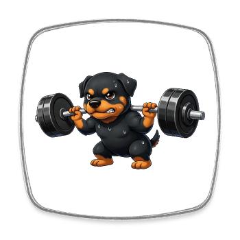 Rottweiler Weightlifting Barbell Training Workout - Square fridge magnet - white - Front