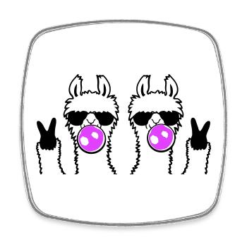 Two Llamas Bubblegum Sunglasses Peace Sign Cute - Square fridge magnet - white - Front