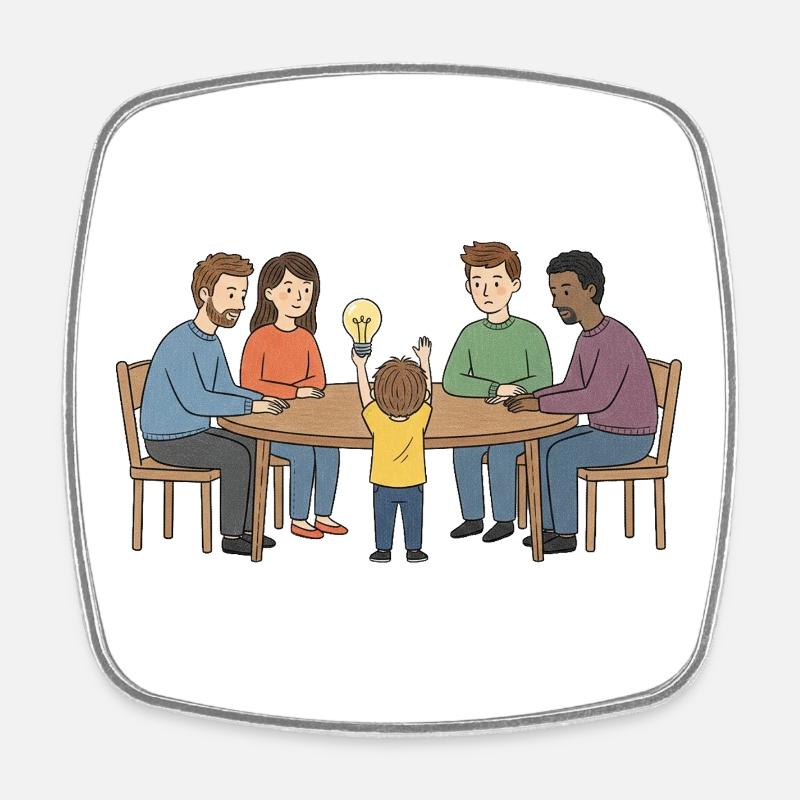 Kollektive Idee um einen Tisch - Viereckiger Kühlschrankmagnet - Weiß