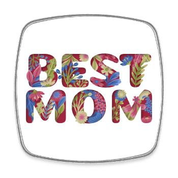 Best Mom Floral Lettering Design - Square fridge magnet - white - Front