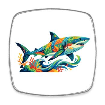Bunter Unterwasser Farben Kunst Mosaik Hai Motiv - Viereckiger Kühlschrankmagnet - Weiß - Vorne