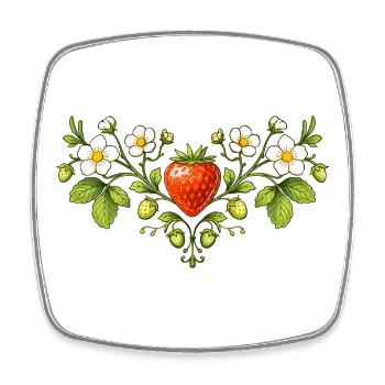 Ornement à la fraise avec des fleurs - Magnet carré - blanc - Devant