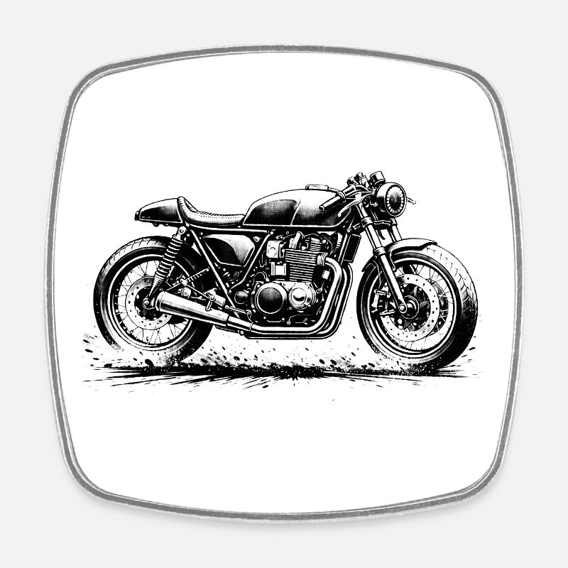 Vue latérale Café Racer Monochrome - Magnet carré - blanc
