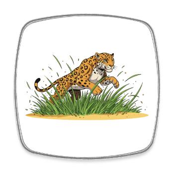 Leopard in the Grass – Cartoon Ferocity - Square fridge magnet - white - Front