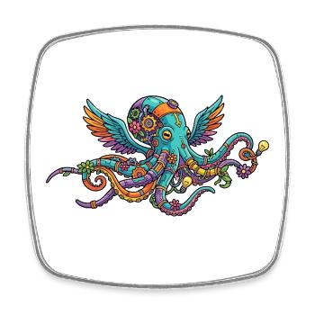 Bunter Steampunk Octopus mit Flügeln Fantasiewesen - Viereckiger Kühlschrankmagnet - Weiß - Vorne