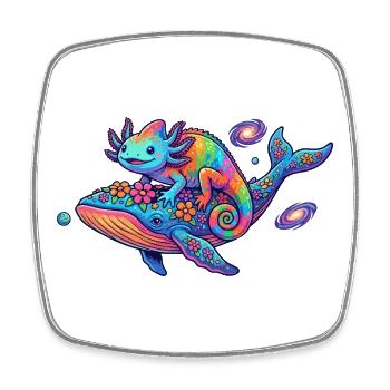 Motif fantastique amusant Cosmos néon Cosmos Caméléon et Baleine Fantastique Cool - Magnet carré - blanc - Devant