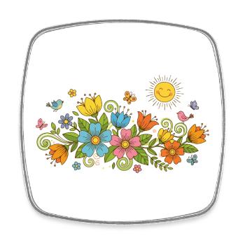 Frühlingsblüten Blumen und Vögel im Sonnenschein - Viereckiger Kühlschrankmagnet - Weiß - Vorne
