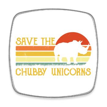 Save the Chubby Unicorns Retro Sunset - Square fridge magnet - white - Front
