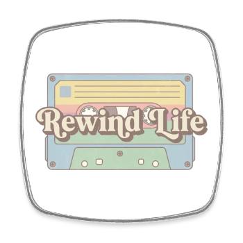 Rewind Life Retro Cassette - Square fridge magnet - white - Front