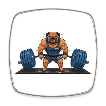 Lustiges Mops-Gewichtheben-Kreuzheben-Fitnessstudio - Viereckiger Kühlschrankmagnet - Weiß - Vorne