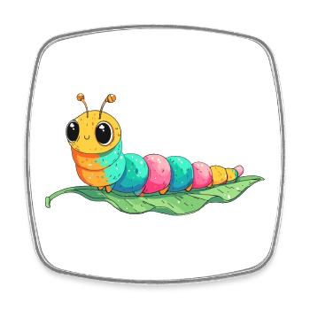Chenille dessinée colorée sur feuille - Magnet carré - blanc - Devant