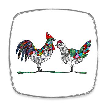 Coq et poule - Magnet carré - blanc - Devant