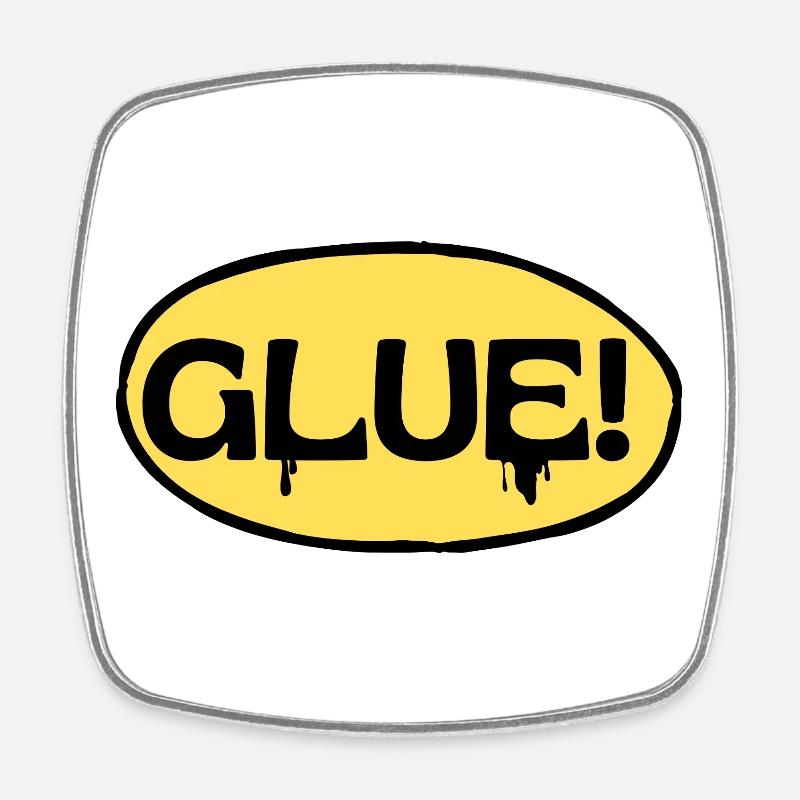 Glue! Yellow adhesive logo - Square fridge magnet - white